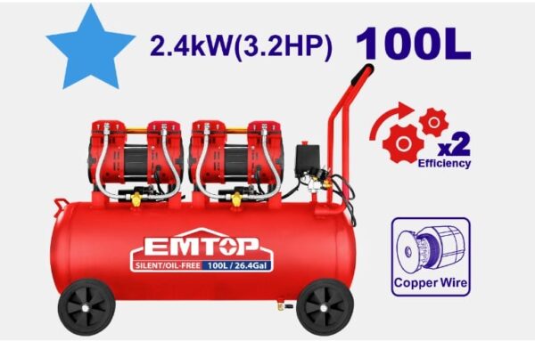 Compressor 100L 2400W silent and oil-free EMTOP EACPS32102
