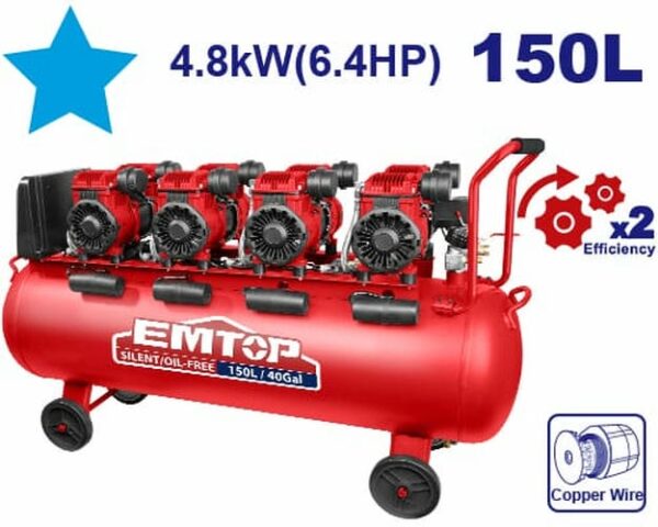 Compressor 150L 4800W silent and oil-free EMTOP EACPS64152