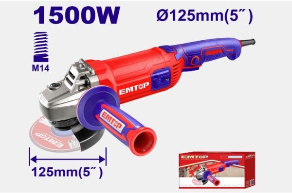Անկյունային հղկող մեքենա 125մմ 1500Վատտ EMTOP EAGR15153