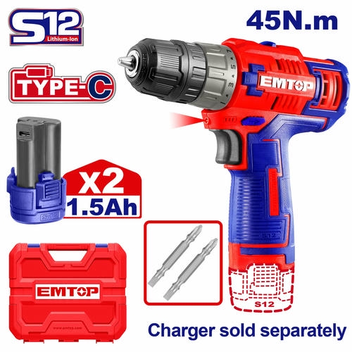 Cordless Drill-Driver 12W 45NM EMTOP ECDL12620