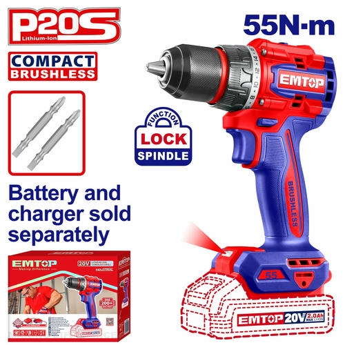 Cordless Drill-Driver 20W 55NM EMTOP ECDL205581