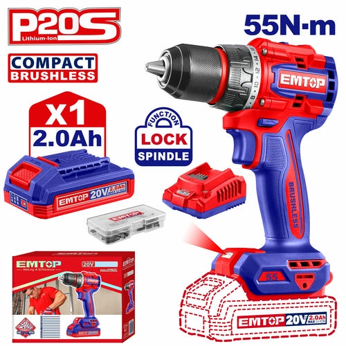Cordless Drill-Driver 20W 55NM EMTOP ECDL205581
