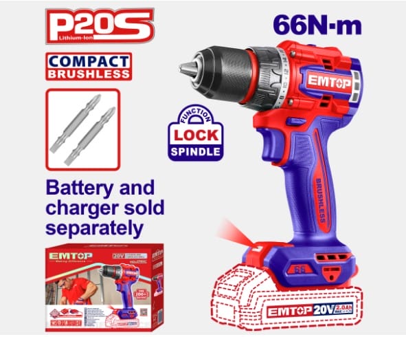 Cordless Drill-Driver 20W 66NM EMTOP ECDL206681