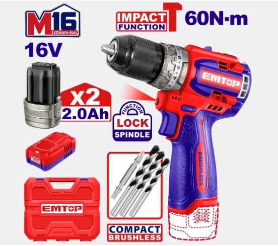 Cordless Impact Drill-Driver 12V 60Nm EMTOP ECIDL16682