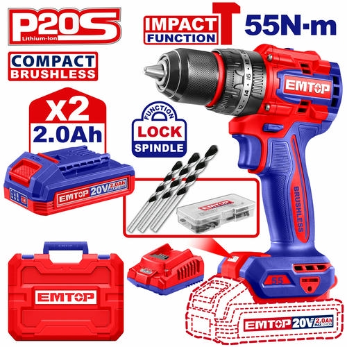 Cordless Impact Drill-Driver 20V 55Nm EMTOP ECIDL20558