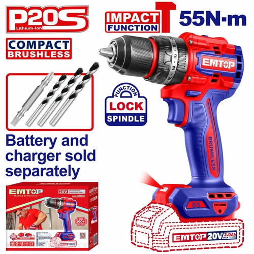 Cordless Impact Drill-Driver 20V 55Nm EMTOP ECIDL205581