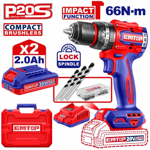 Cordless Impact Drill-Driver 20V 66Nm EMTOP ECIDL20668