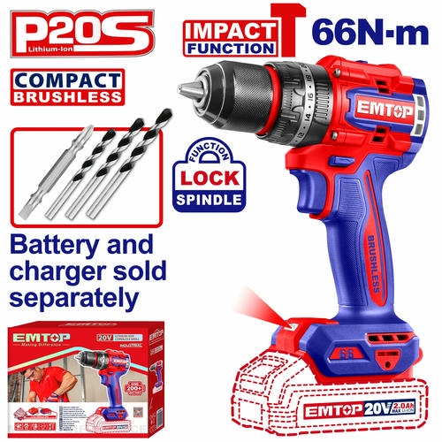 Cordless Impact Drill-Driver 20V 66Nm EMTOP ECIDL206681