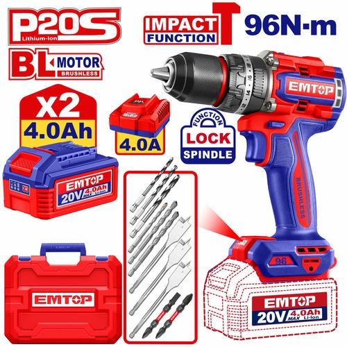 Cordless Impact Drill-Driver 20V 96Nm EMTOP ECIDL20968