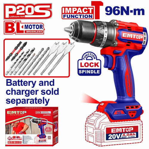 Cordless Impact Drill-Driver 20V 96Nm EMTOP ECIDL209681