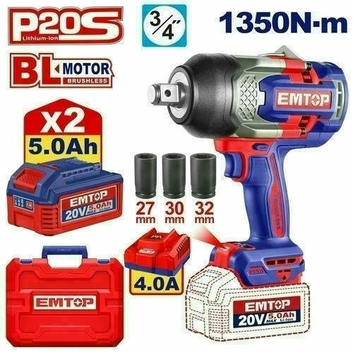 Հարվածային գայկավյորտ մարտկոցային 3/4 20Վ 1350Նմ EMTOP ECIWL20135