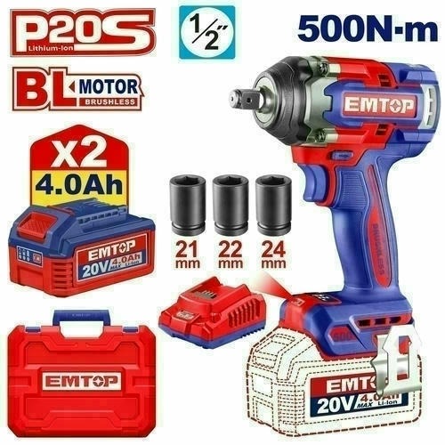 Հարվածային գայկավյորտ մարտկոցային 1/2 20Վ 500Նմ EMTOP ECIWL2050
