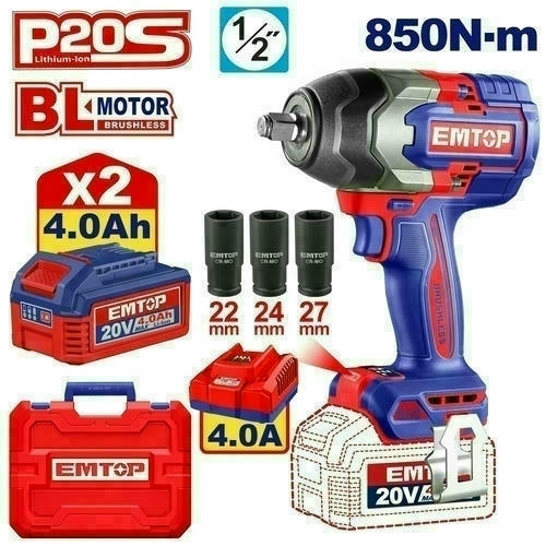 Հարվածային գայկավյորտ մարտկոցային 1/2 20Վ 850Նմ EMTOP ECIWL2085