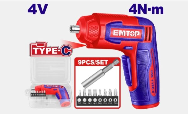 Cordless Screwdriver 4V 4Nm EMTOP ECSR0458
