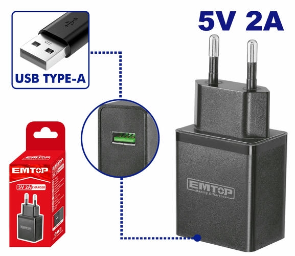 Charger  Usb Type-A 5V 2A EMTOP EFCR120502