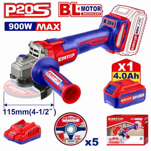 Угловая шлифовальная машина 115мм 20В EMTOP ELAG261521