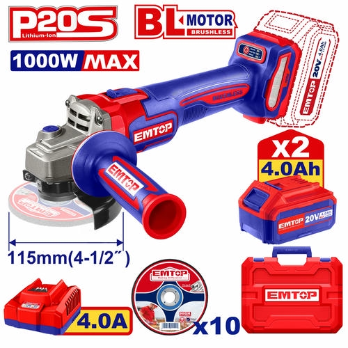 Угловая шлифовальная машина 115мм 20В EMTOP ELAG271532