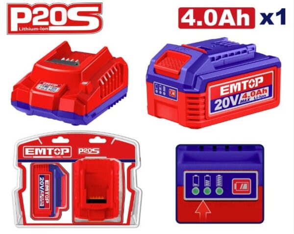 Lithium-Ion battery and charger kit 20V EMTOP ELBCPK1012
