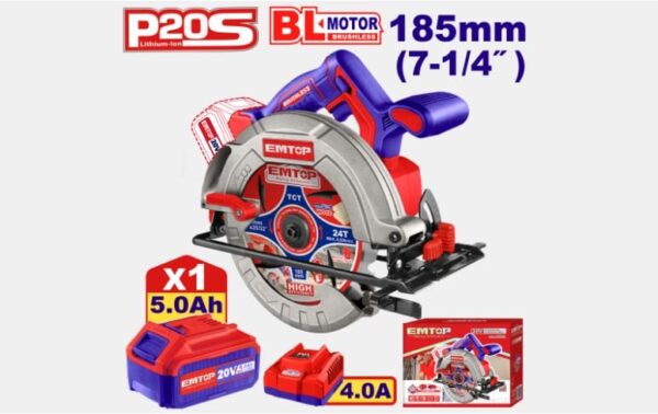Սկավառակային սղոց մարտկոցային 20Վ 185մմ EMTOP ELCS18513