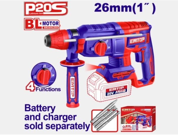 Cordless SDS Plus Rotary Hammer 20V 2.5J EMTOP ELRH20268