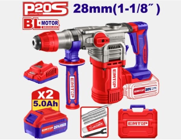 Cordless SDS Plus Rotary Hammer 20V 4.5J EMTOP ELRH202885